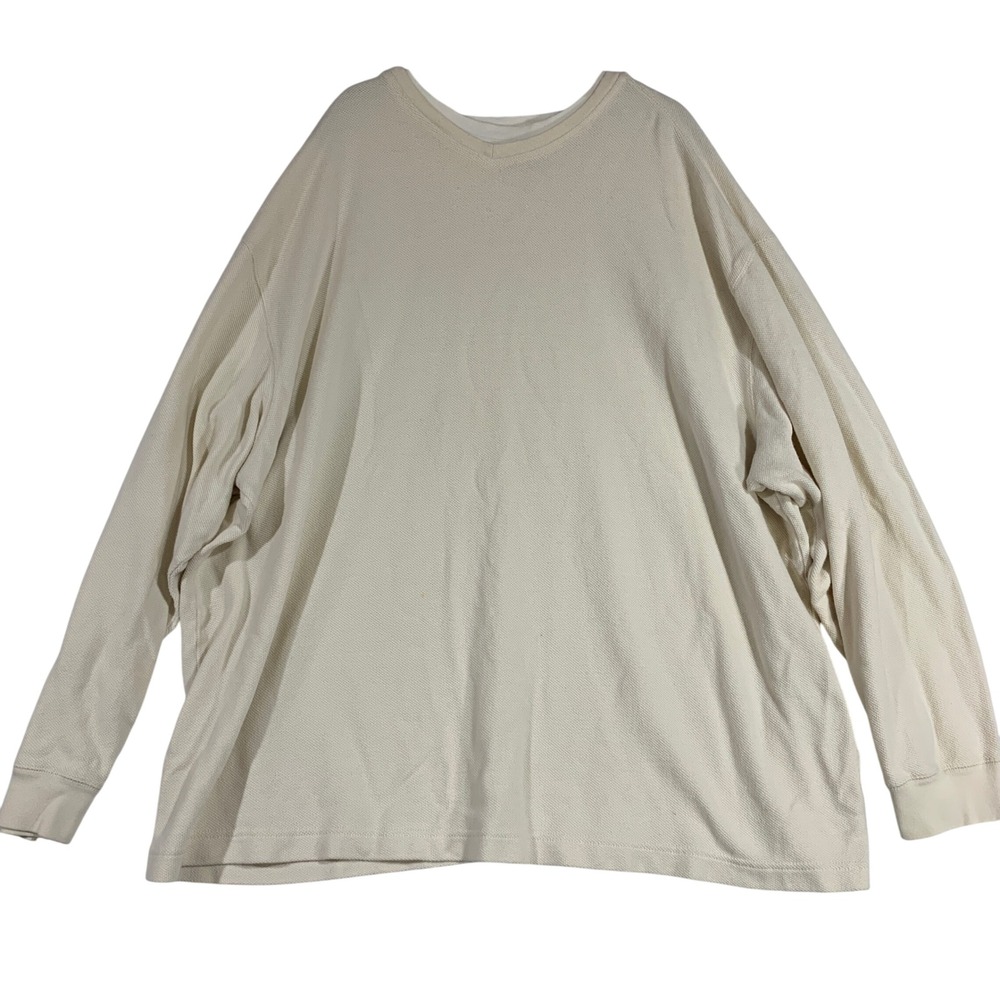 90s Roundtree & Yorke Mens 3X Cream Long Sleeve Cotton Crew Neck T-Shirt Sixe 3X